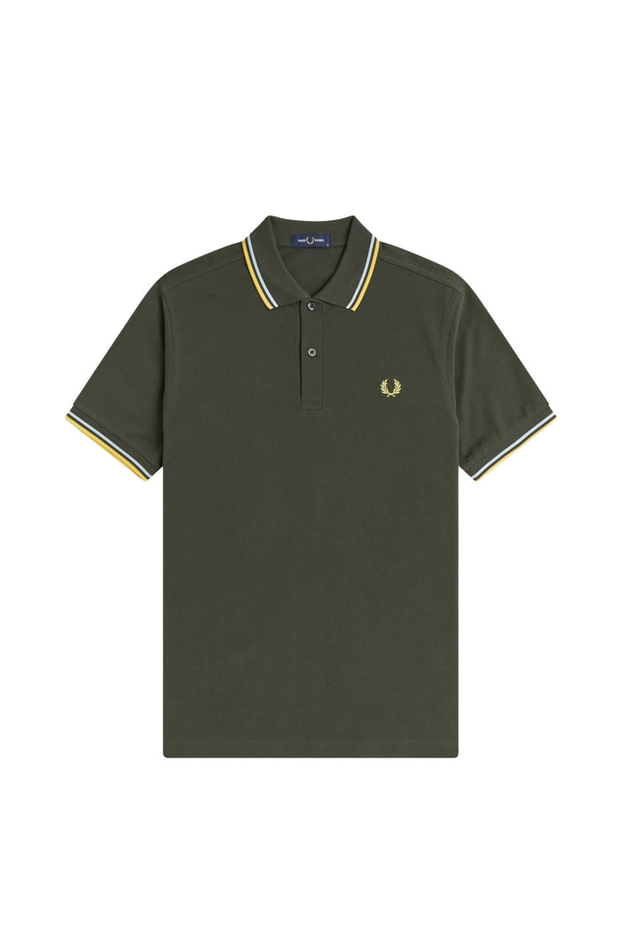 Fred Perry Slim Fit Twin Tipped Polo Hunting Green / Light Ice / Lemon Barley