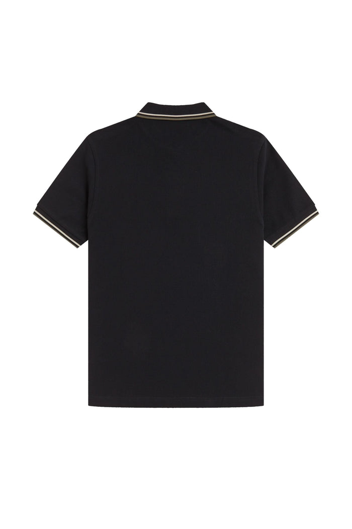 Fred Perry Slim Fit Twin Tipped Polo Black / Oatmeal / Laurel Wreath Green