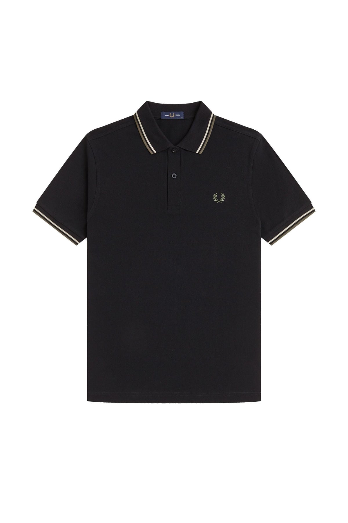 Fred Perry Slim Fit Twin Tipped Polo Black / Oatmeal / Laurel Wreath Green