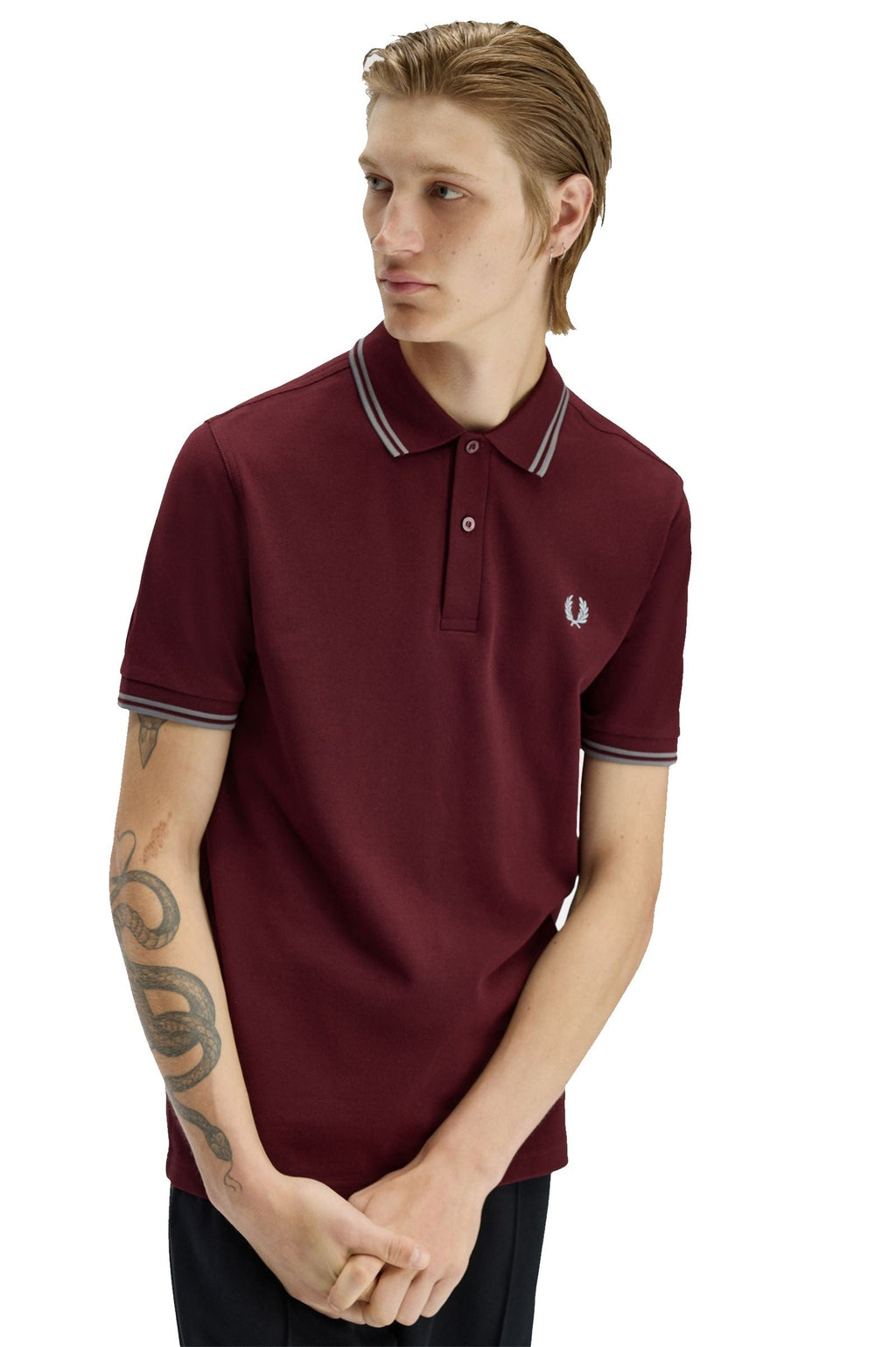 Fred Perry Slim Fit Twin Tipped Polo Oxblood / Stockport Blue / Stockport Blue