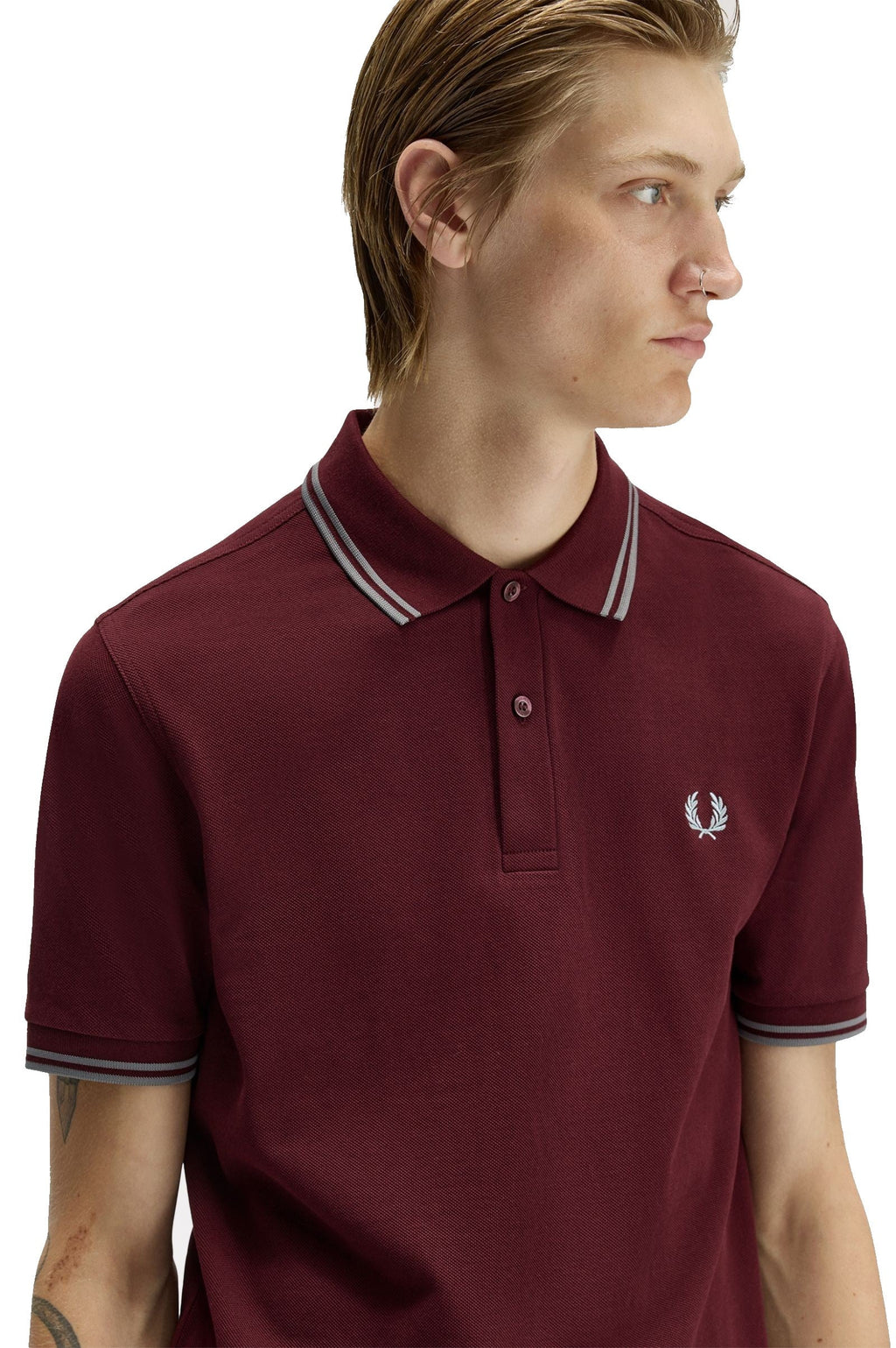 Fred Perry Slim Fit Twin Tipped Polo Oxblood / Stockport Blue / Stockport Blue