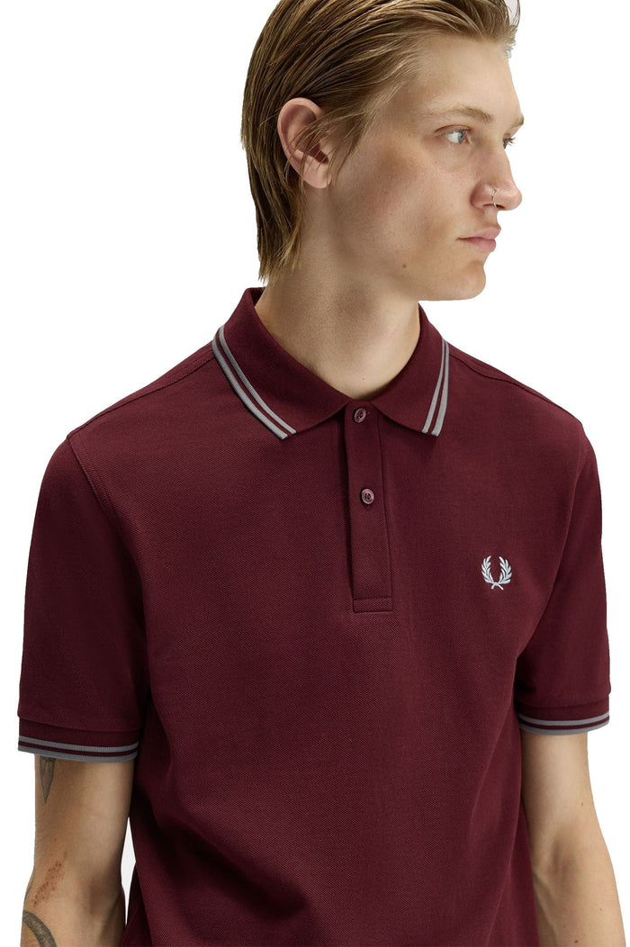 Fred Perry Slim Fit Twin Tipped Polo Oxblood / Stockport Blue / Stockport Blue