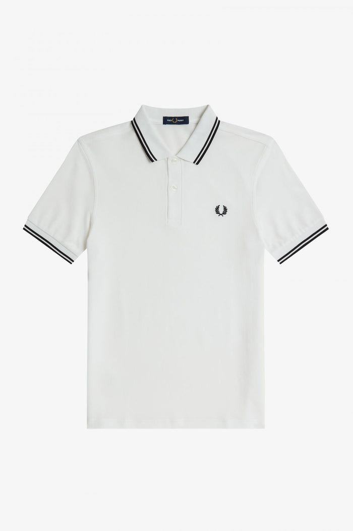 Fred Perry Slim Fit Twin Tipped Polo White Black Black