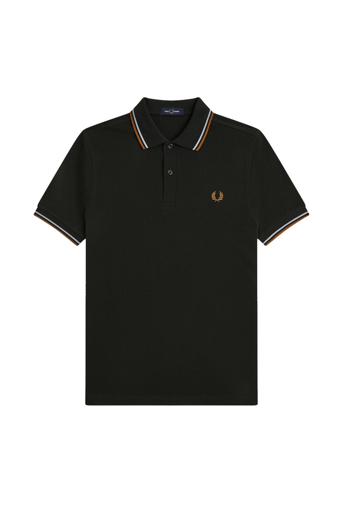 Fred Perry Slim Fit Twin Tipped Polo Night Green / Dusky Blue / Dark Caramel