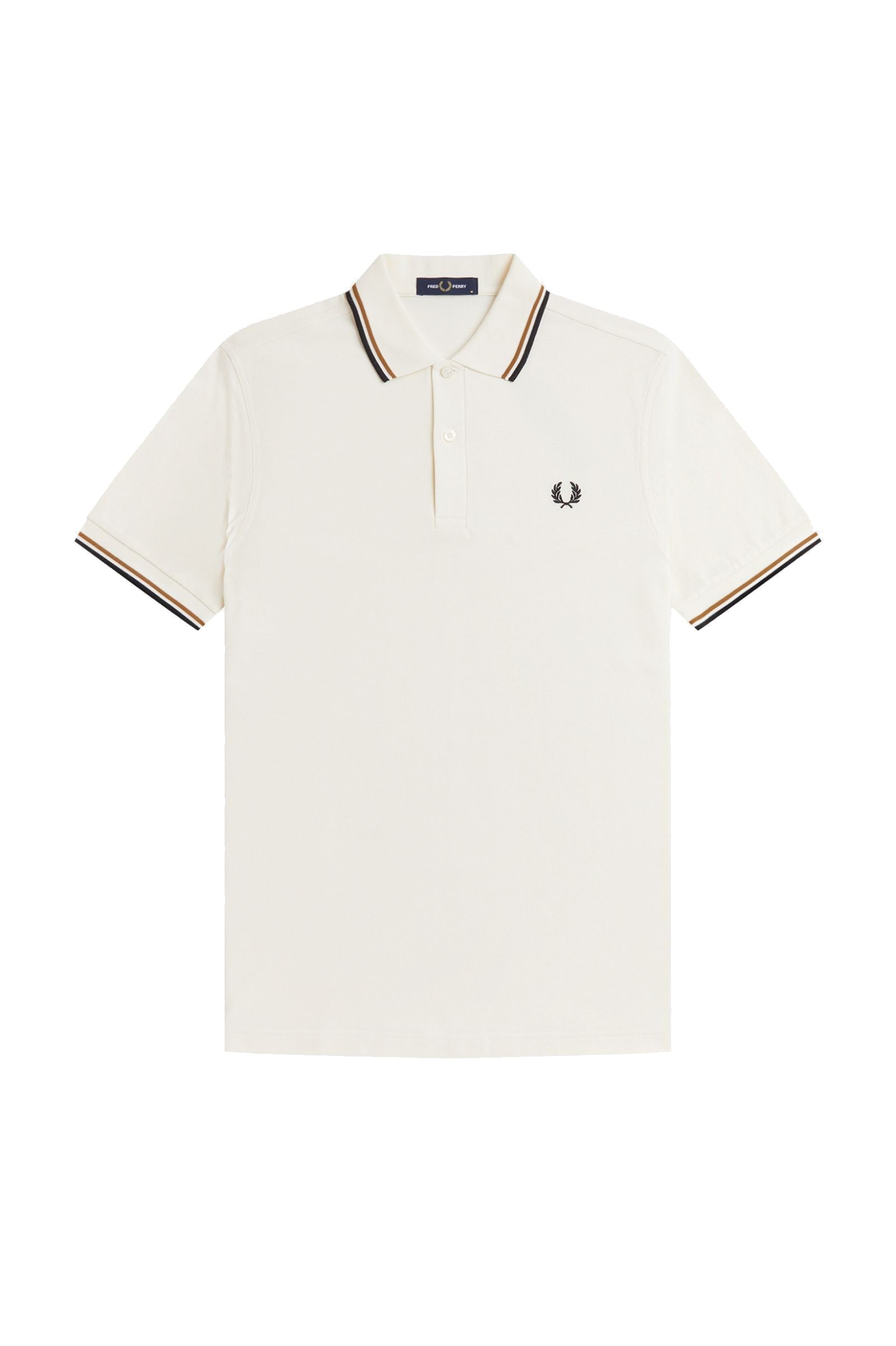 Fred Perry Slim Fit Twin Tipped Polo Ecru / Dark Caramel / Black