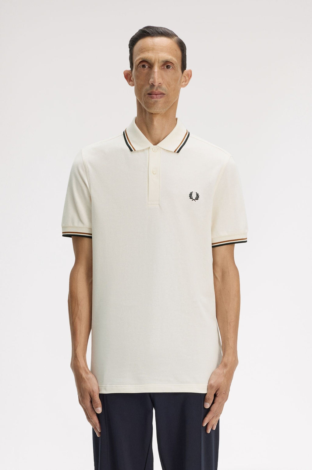 Fred Perry Slim Fit Twin Tipped Polo Ecru / Dark Caramel / Black