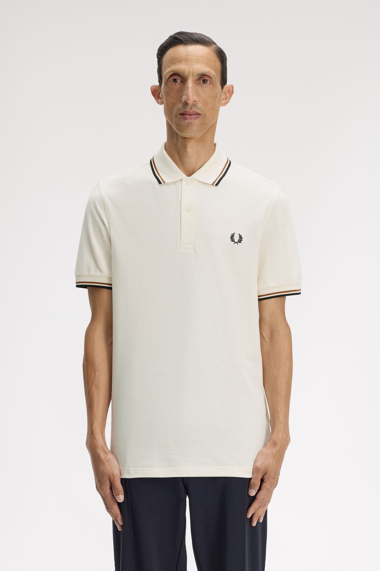 Fred Perry Slim Fit Twin Tipped Polo Ecru / Dark Caramel / Black