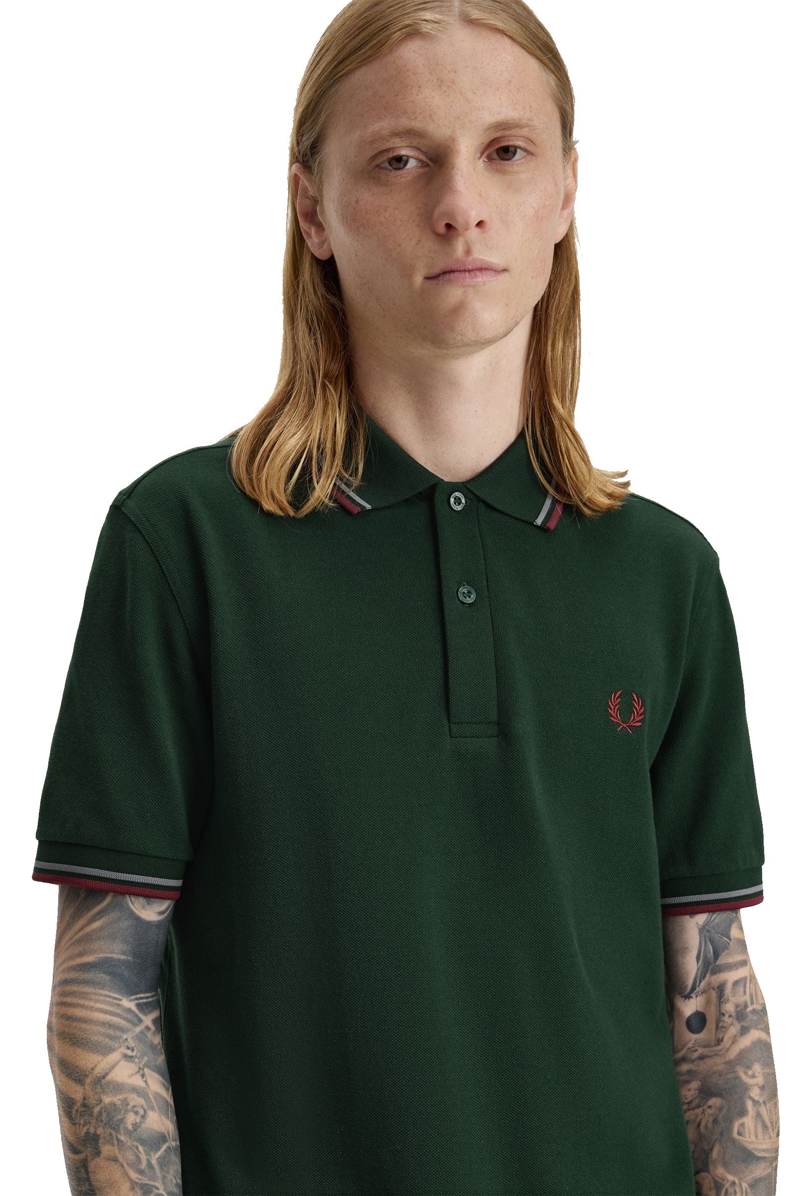Fred Perry Slim Fit Twin Tipped Polo Grassroots / Stockport Blue / Oxblood