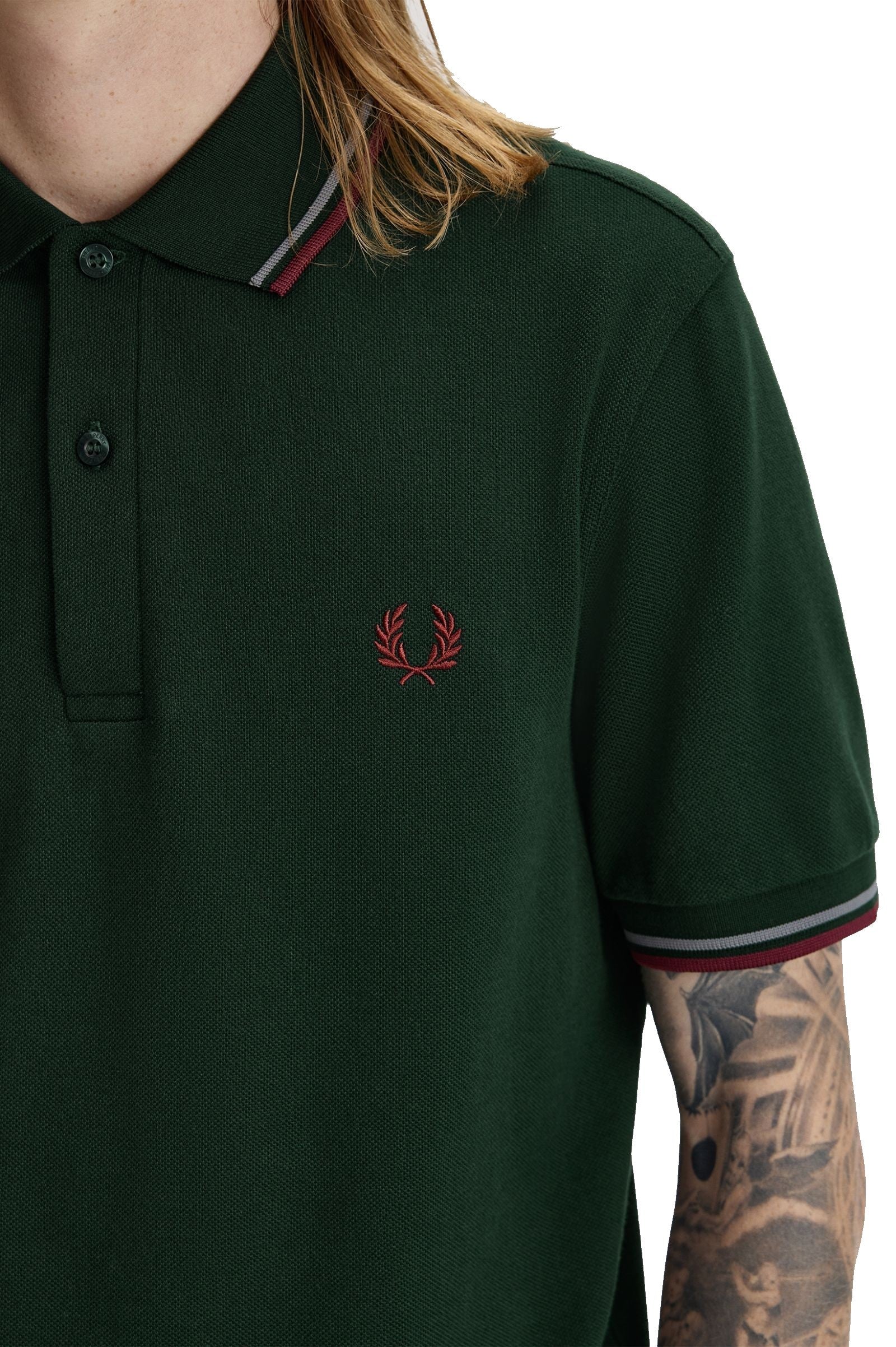 Fred Perry Slim Fit Twin Tipped Polo Grassroots / Stockport Blue / Oxblood