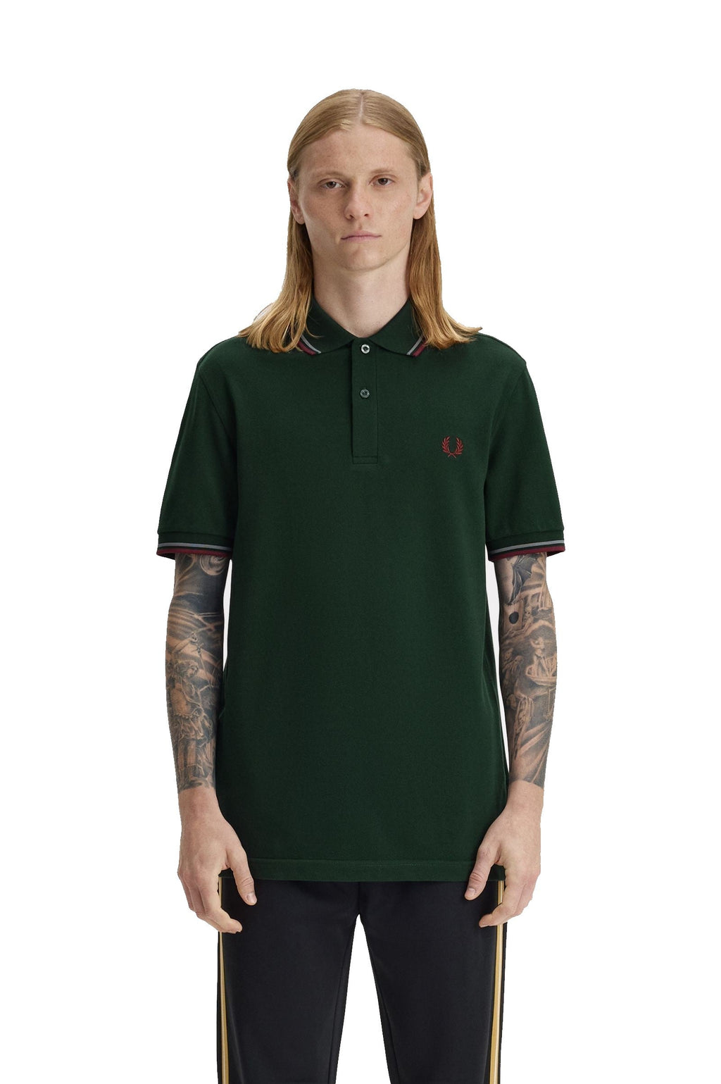Fred Perry Slim Fit Twin Tipped Polo Grassroots / Stockport Blue / Oxblood