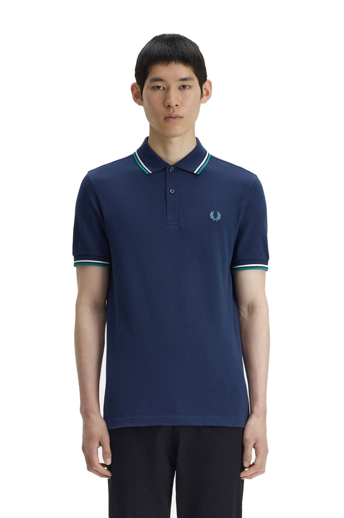 Fred Perry Slim Fit Twin Tipped Polo Tennis Blue / Snow White / Deep Mint