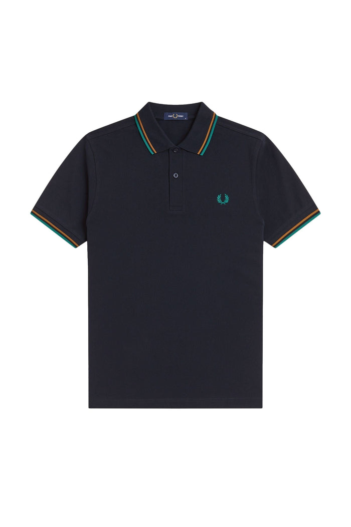 Fred Perry Slim Fit Twin Tipped Polo Navy / Dark Caramel / Sport Green