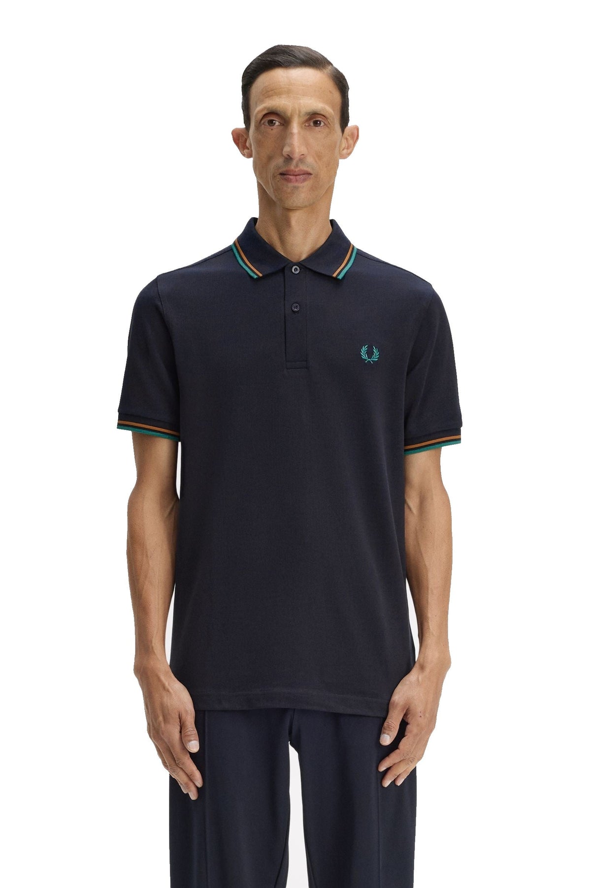 Fred Perry Slim Fit Twin Tipped Polo Navy / Dark Caramel / Sport Green