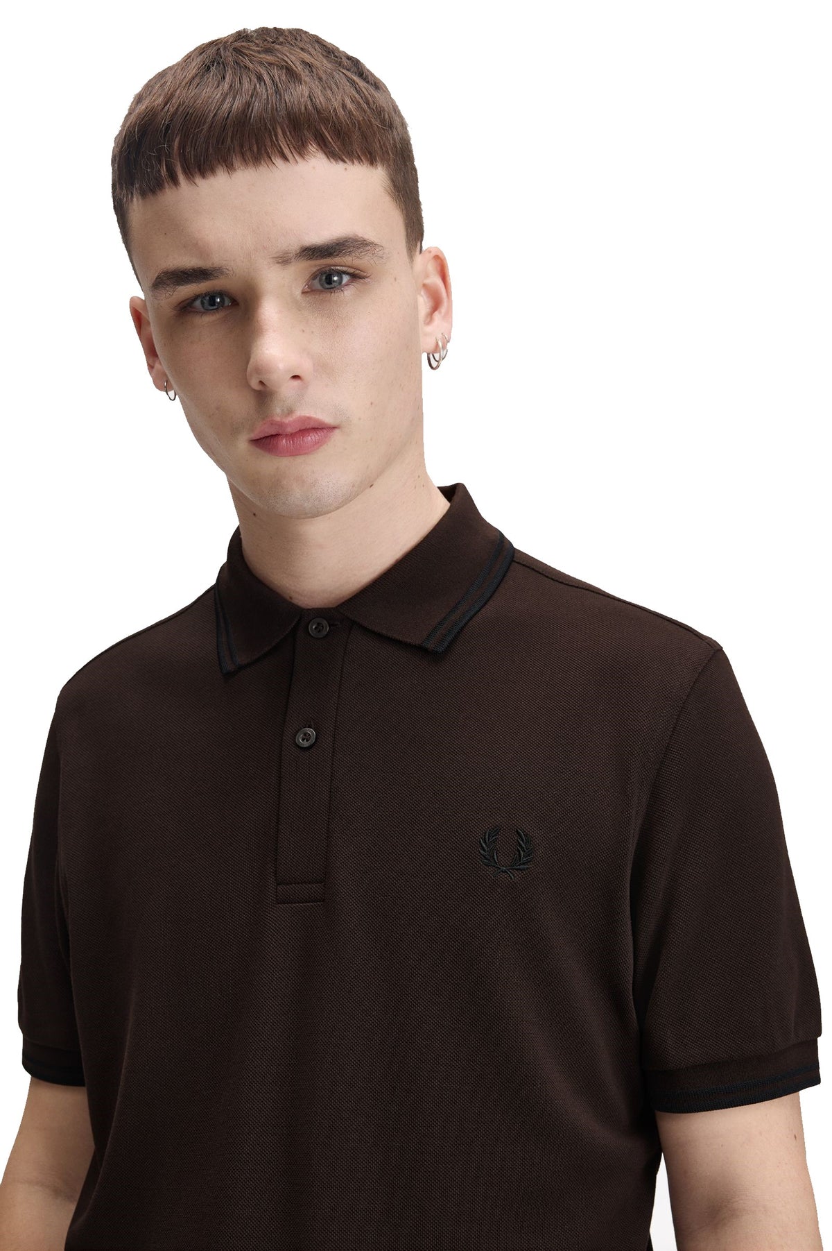 Fred Perry Slim Fit Twin Tipped Polo Rich Brown / Black / Black