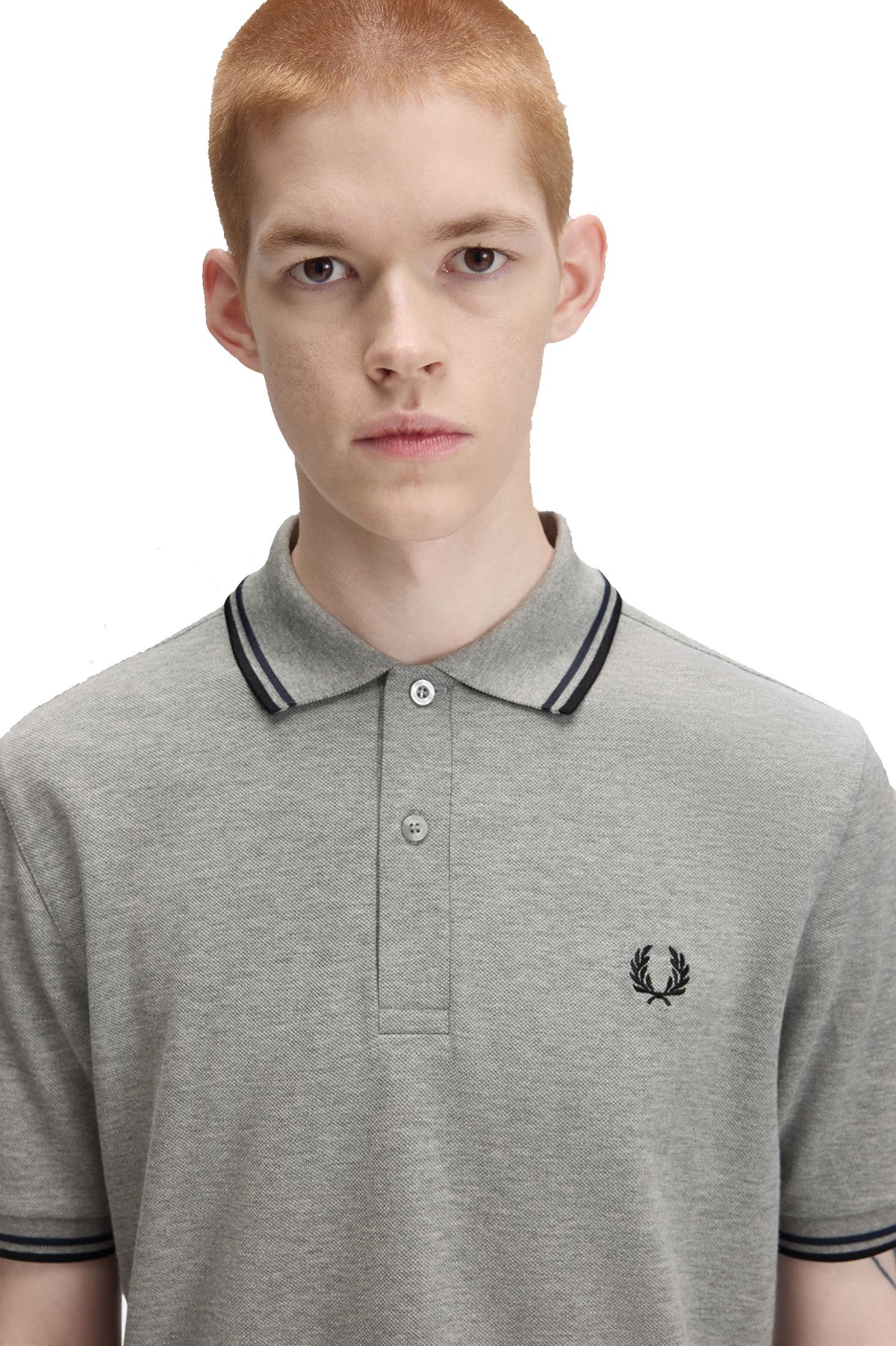 Fred Perry Slim Fit Twin Tipped Polo Steel Marl / Dark Airforce / Black
