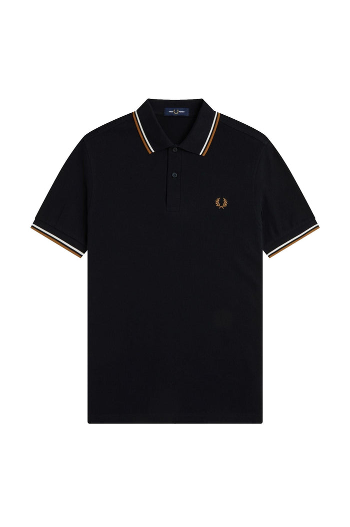 Fred Perry Slim Fit Twin Tipped Polo Black / Ecru / Dark Caramel