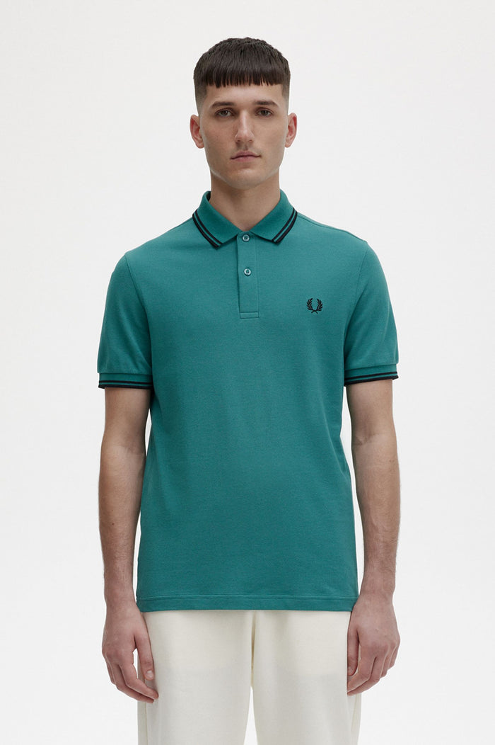 Fred Perry Slim Fit Twin Tipped Polo Deep Mint / Black / Black