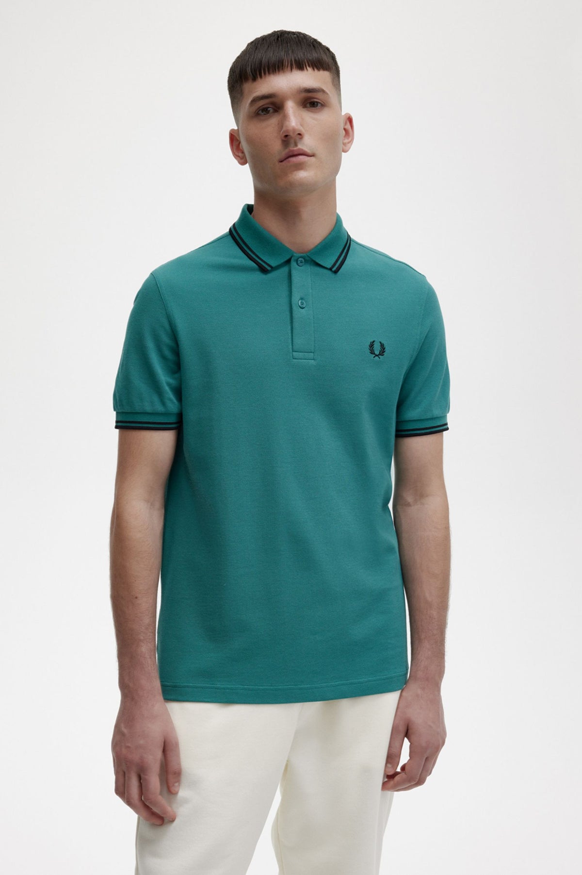 Fred Perry Slim Fit Twin Tipped Polo Deep Mint / Black / Black