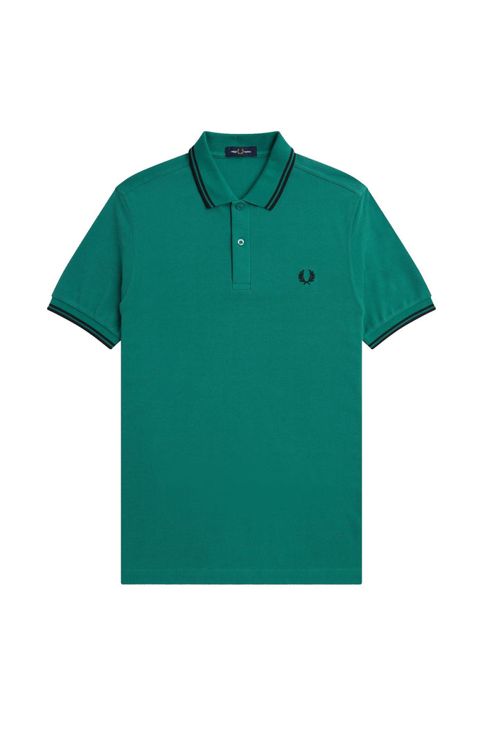 Fred Perry Slim Fit Twin Tipped Polo Deep Mint / Black / Black