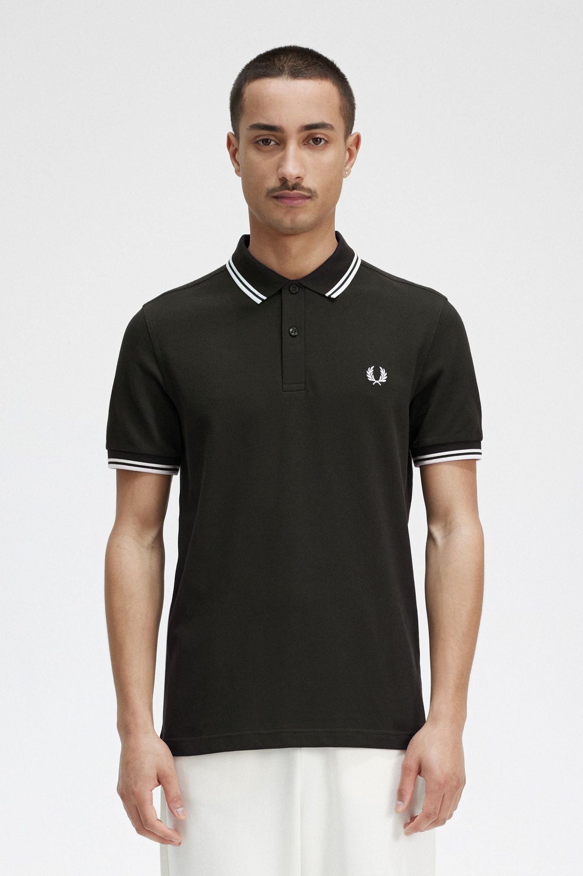 Fred Perry Slim Fit Twin Tipped Polo Night Green / Snow White / Snow White