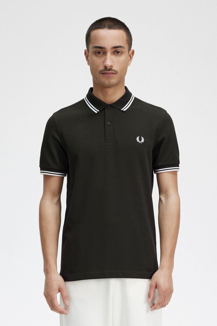 Fred Perry Slim Fit Twin Tipped Polo Night Green / Snow White / Snow White