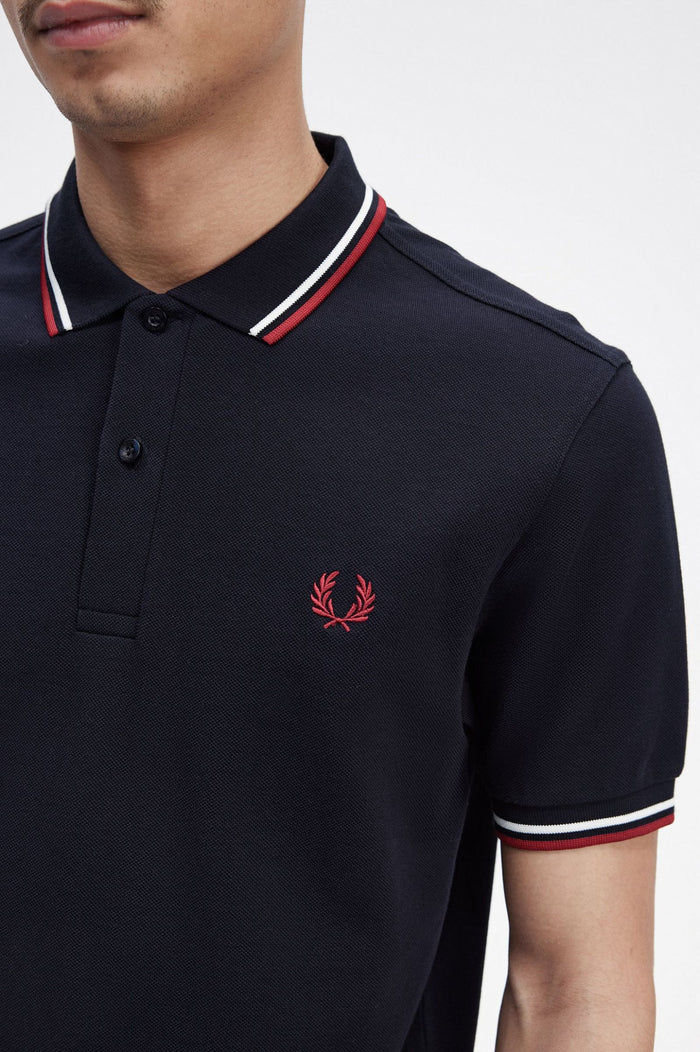 Fred Perry Slim Fit Twin Tipped Polo Navy / Snow White / Burnt Red