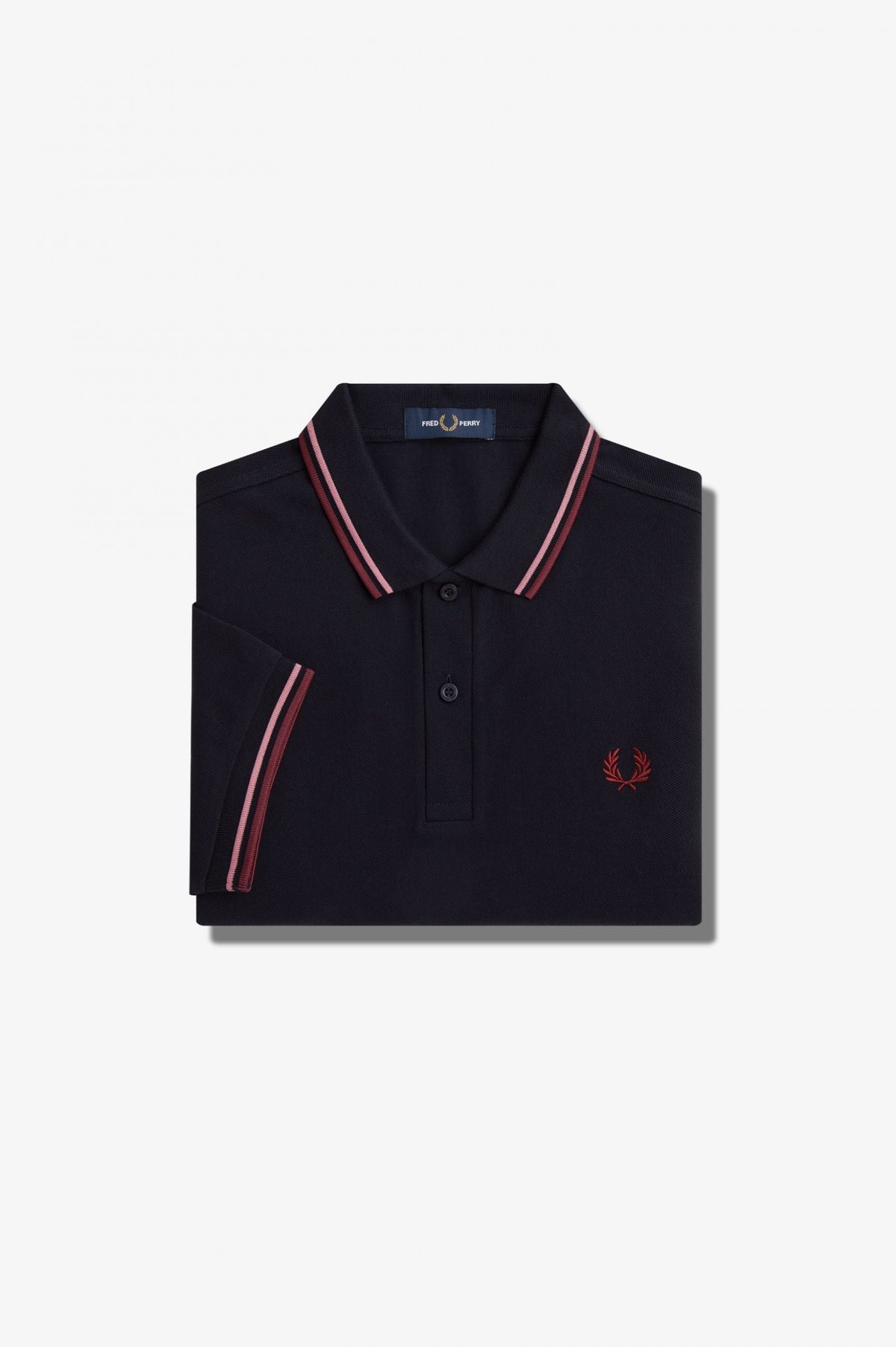 Fred Perry Slim Fit Twin Tipped Polo Navy / Dusty Rose Pink / Oxblood