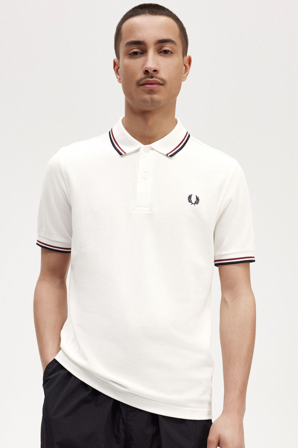 Fred Perry Slim Fit Twin Tipped Polo Snow White / Burnt Red / Navy