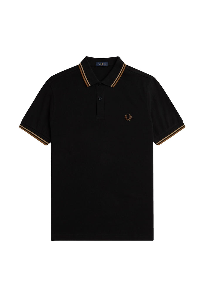 Fred Perry Slim Fit Twin Tipped Polo Black / Warm Stone / Shaded Stone