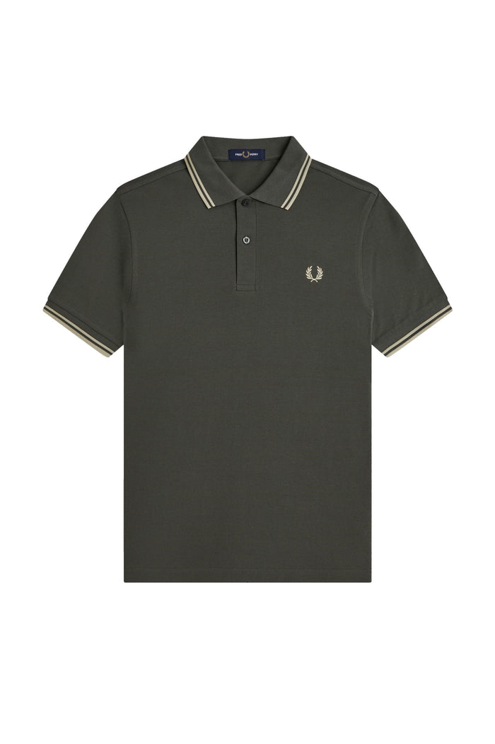Fred Perry Slim Fit Twin Tipped Polo Field Green / Oatmeal / Oatmeal