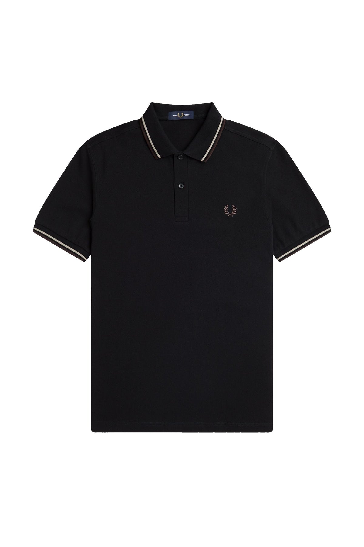 Fred Perry Slim Fit Twin Tipped Polo Black / Warm Grey / Carrington Brick
