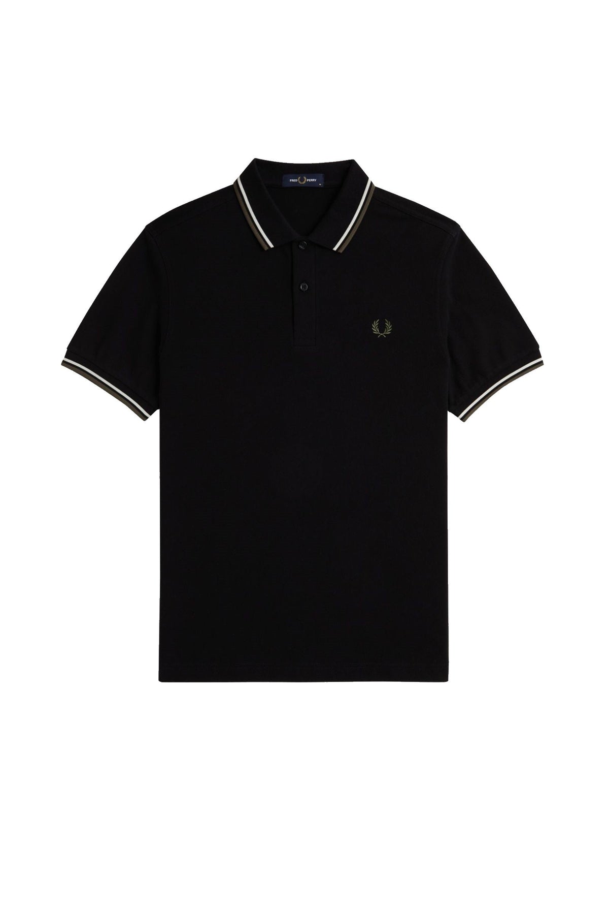 Fred Perry Slim Fit Twin Tipped Polo Black / Ecru / Laurel Wreath Green