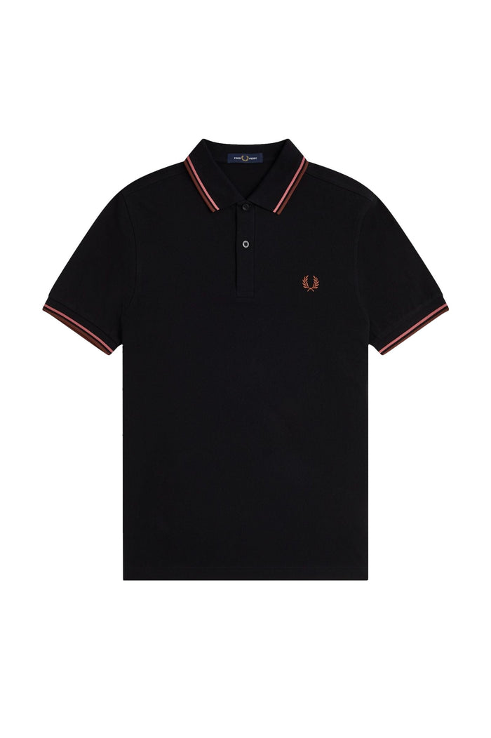 Fred Perry Slim Fit Twin Tipped Polo Black / Putty Pink / Whisky Brown