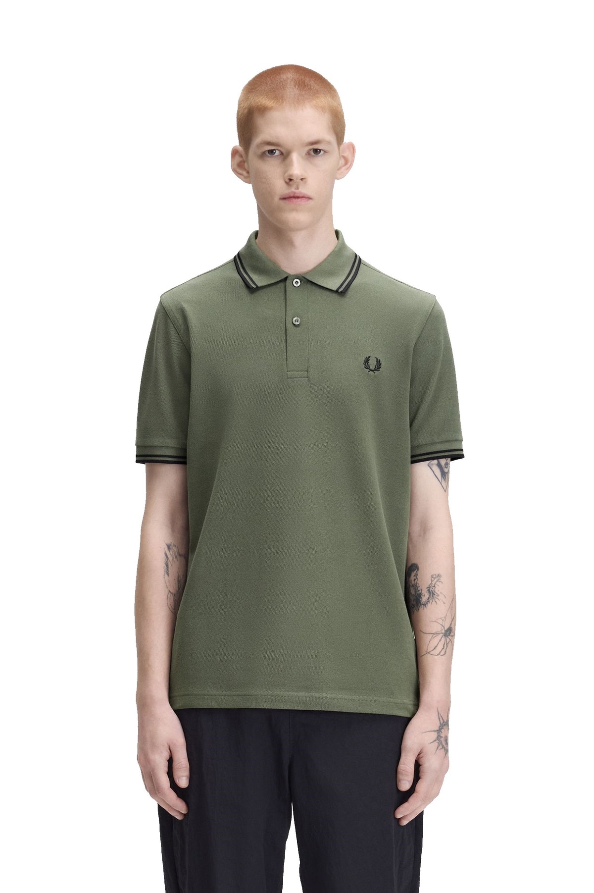 Fred Perry Slim Fit Twin Tipped Polo Laurel Wreath Green / Black / Black