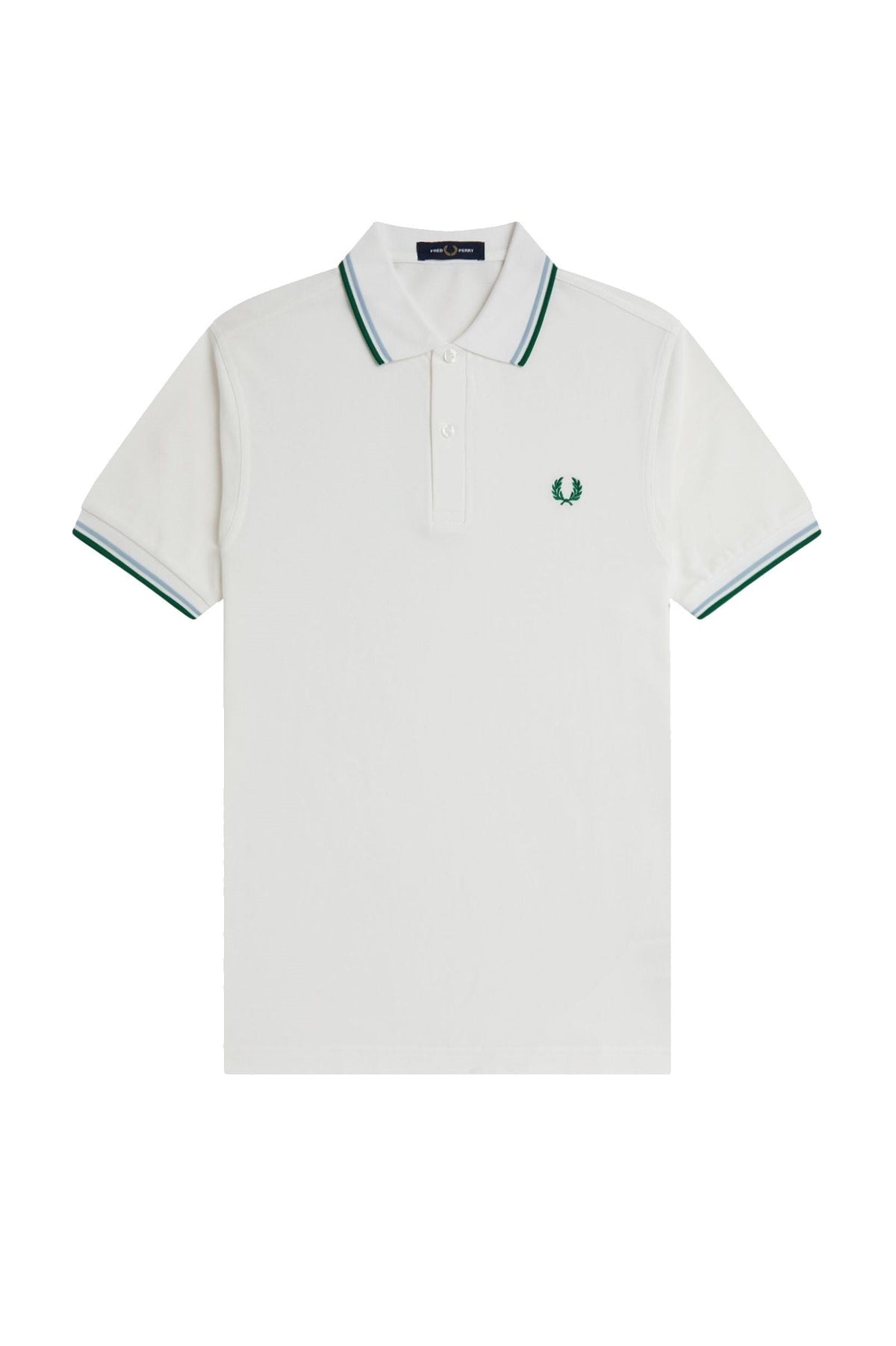 Fred Perry Slim Fit Twin Tipped Polo Snow White / Track Blue / Sport Green