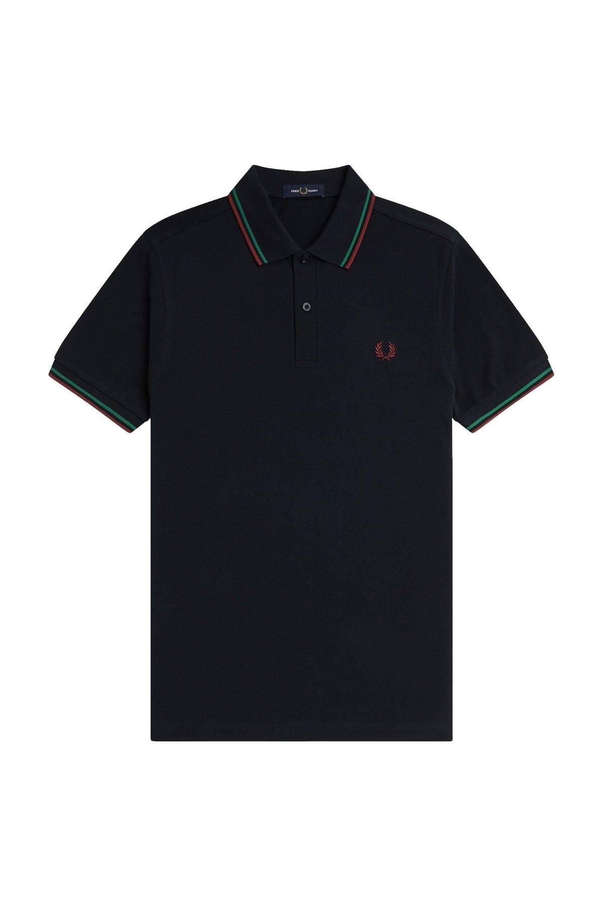 Fred Perry Slim Fit Twin Tipped Polo Navy / Sport Green / Burnt Red