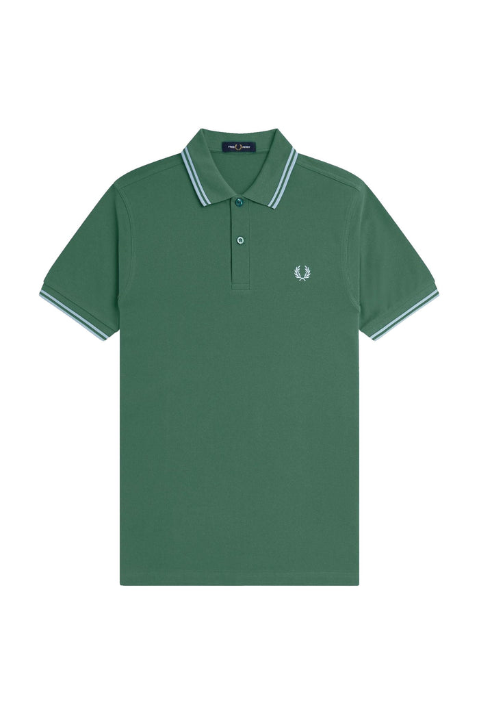 Fred Perry Slim Fit Twin Tipped Polo Sport Green / Track Blue / Track Blue