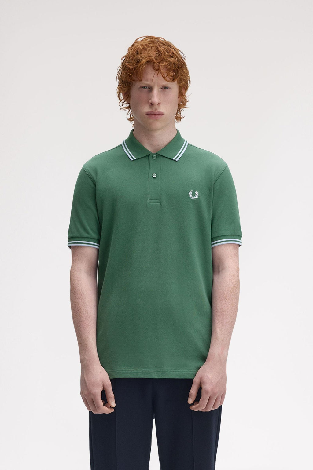 Fred Perry Slim Fit Twin Tipped Polo Sport Green / Track Blue / Track Blue