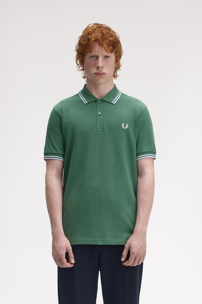 Fred Perry Slim Fit Twin Tipped Polo Sport Green / Track Blue / Track Blue