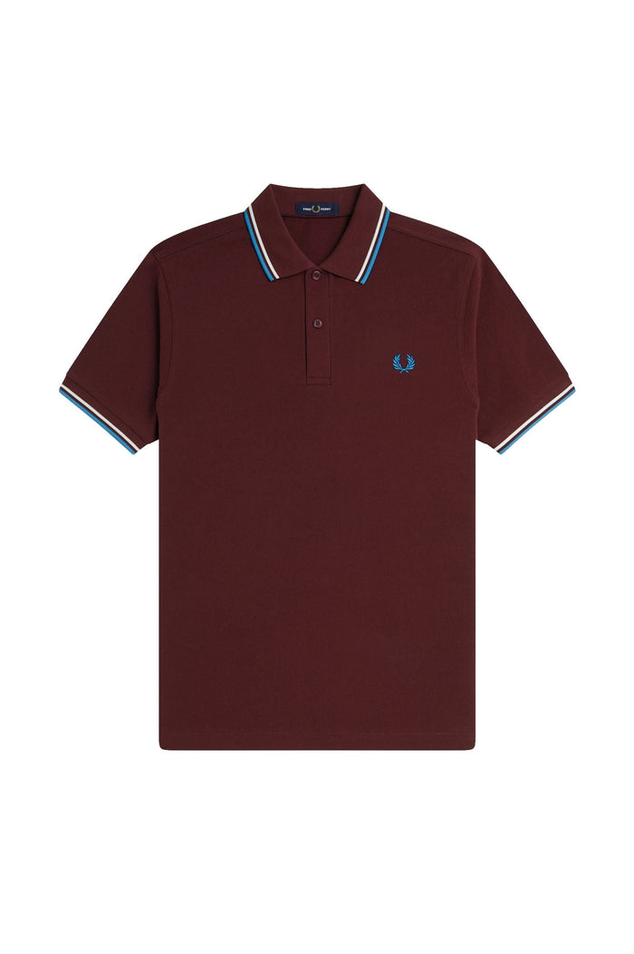 Fred Perry Slim Fit Twin Tipped Polo Oxblood / Ecru / Court Blue