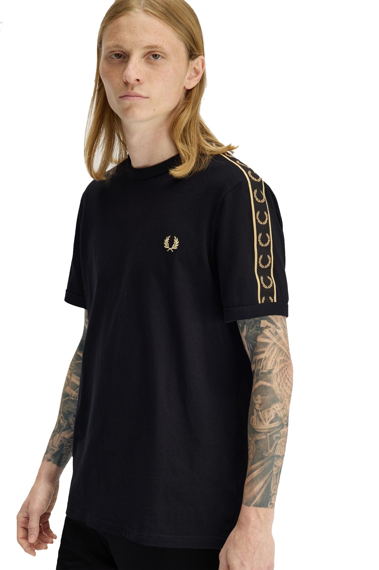 Fred Perry Contrast Tape Ringer T-Shirt Black / Champagne