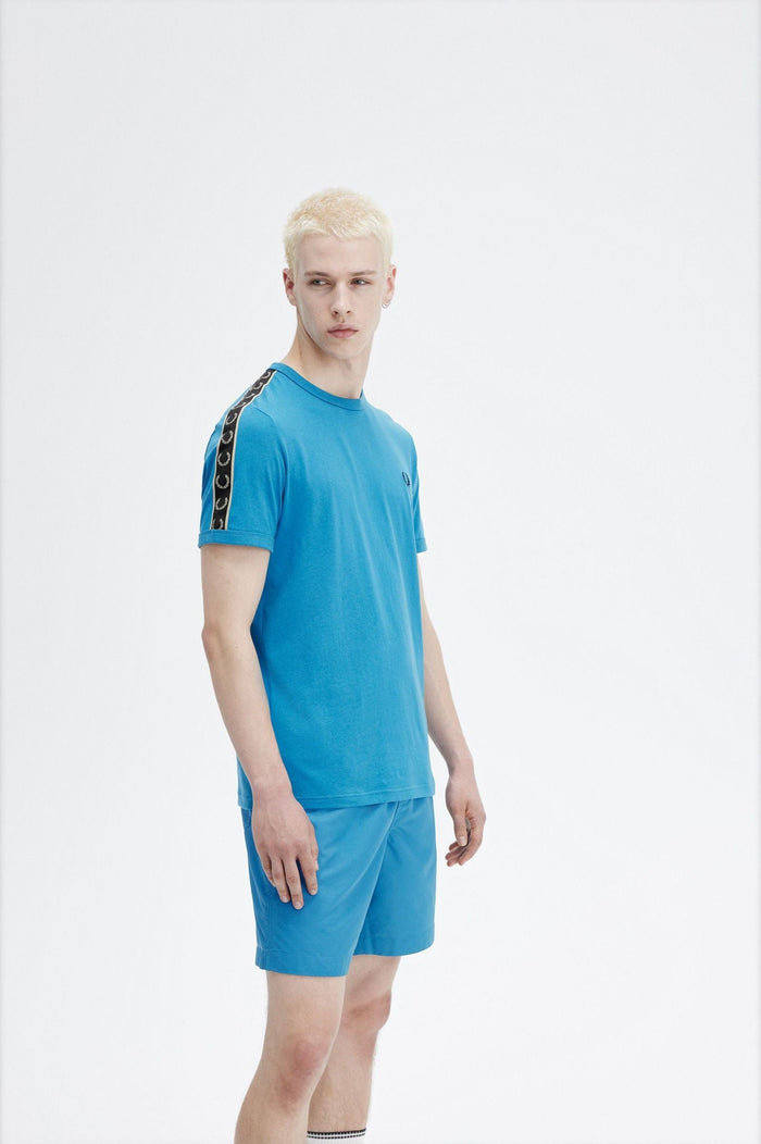 Fred Perry Taped Ringer T-Shirt Runaway Bay Ocean / Warm Gray