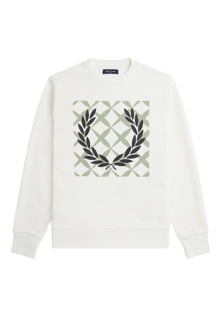 Fred Perry Crew Neck Sweatshirt with Cross Stitch Graphic in White