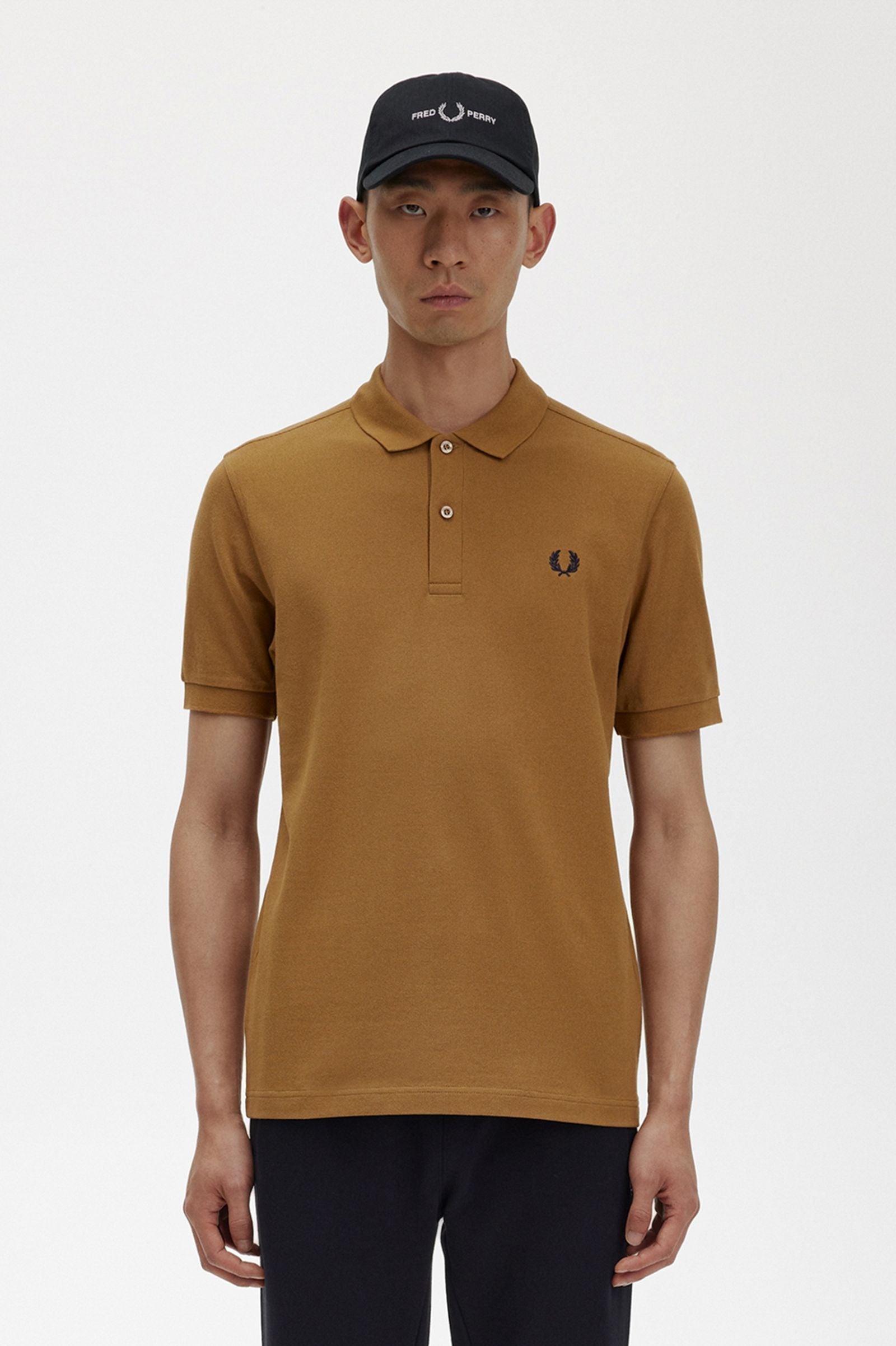 Fred Perry Slim Fit Plain Polo Dark Caramel / Navy