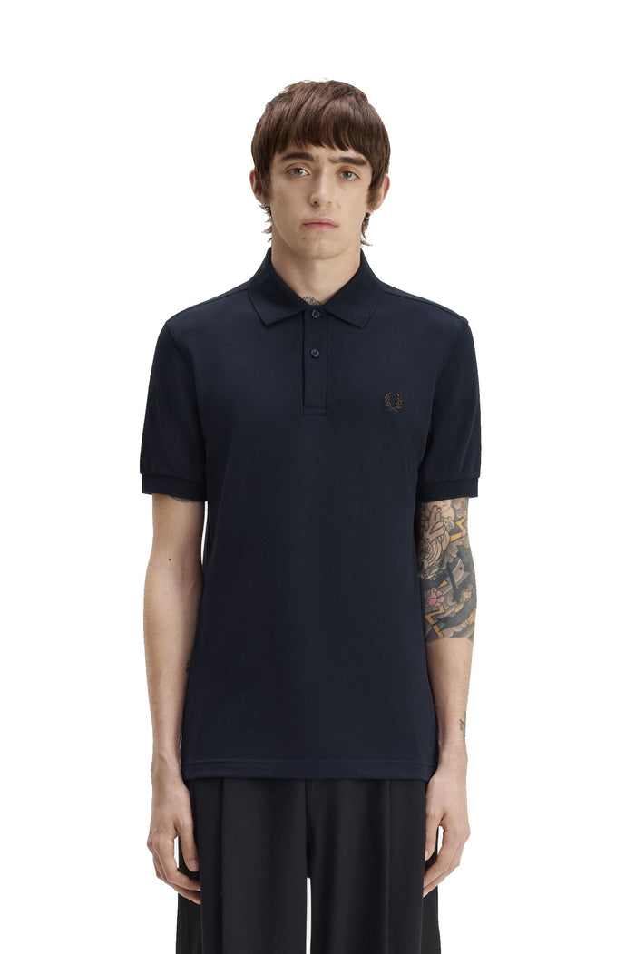 Fred Perry Slim Fit Plain Polo Navy / Rich Brown
