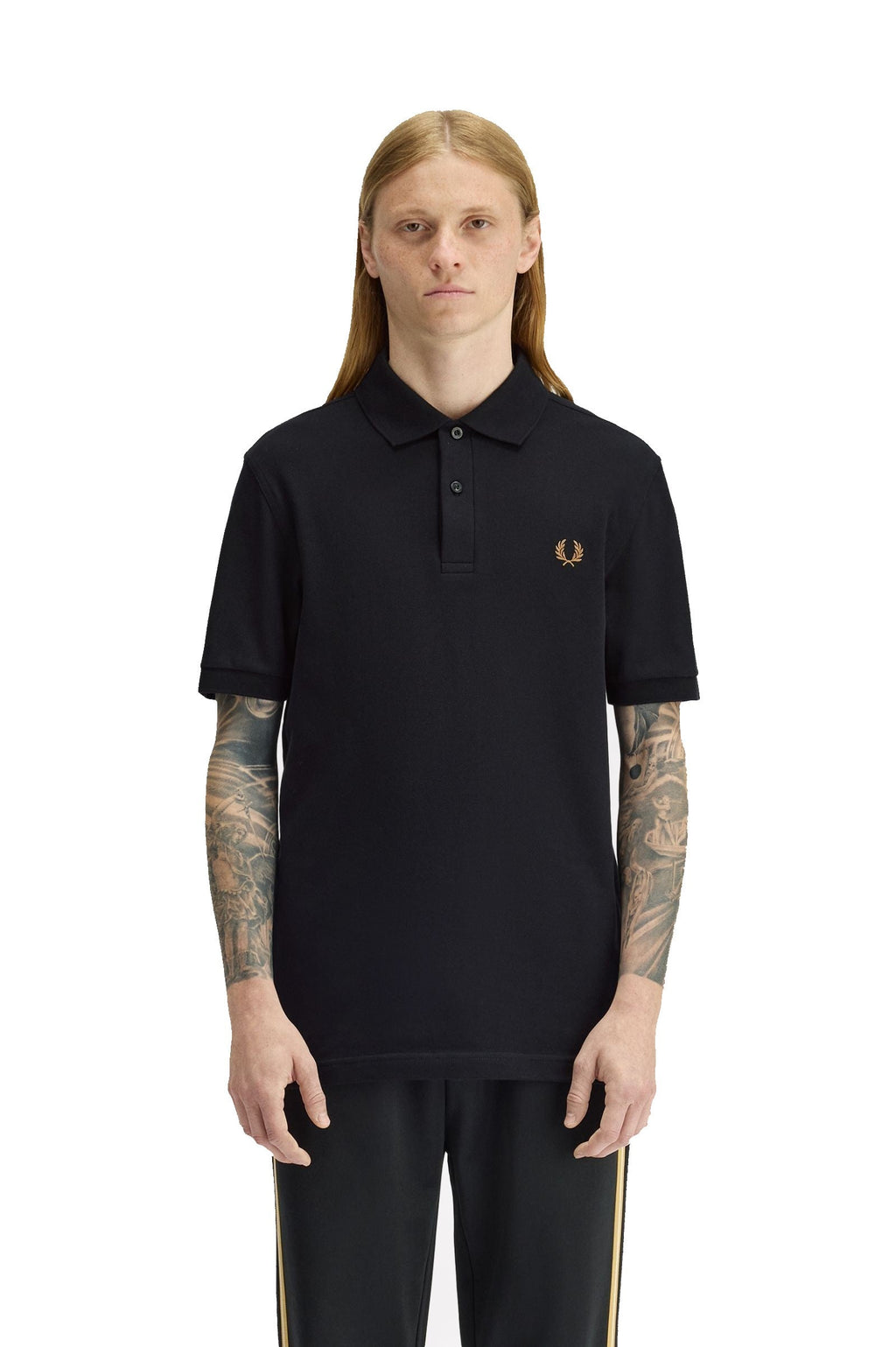Fred Perry Slim Fit Plain Polo Black / Dark Caramel