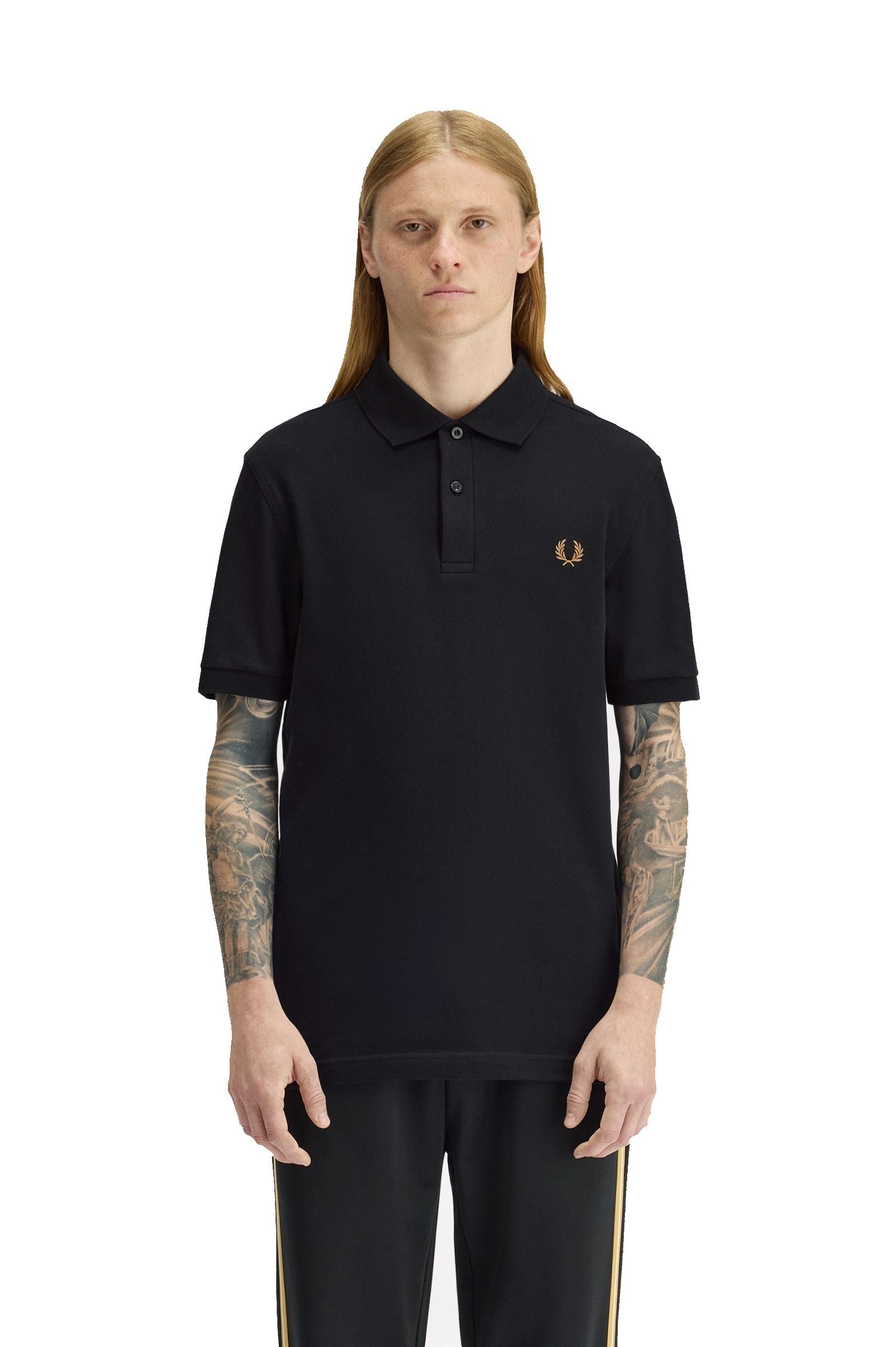 Fred Perry Slim Fit Plain Polo Black / Dark Caramel