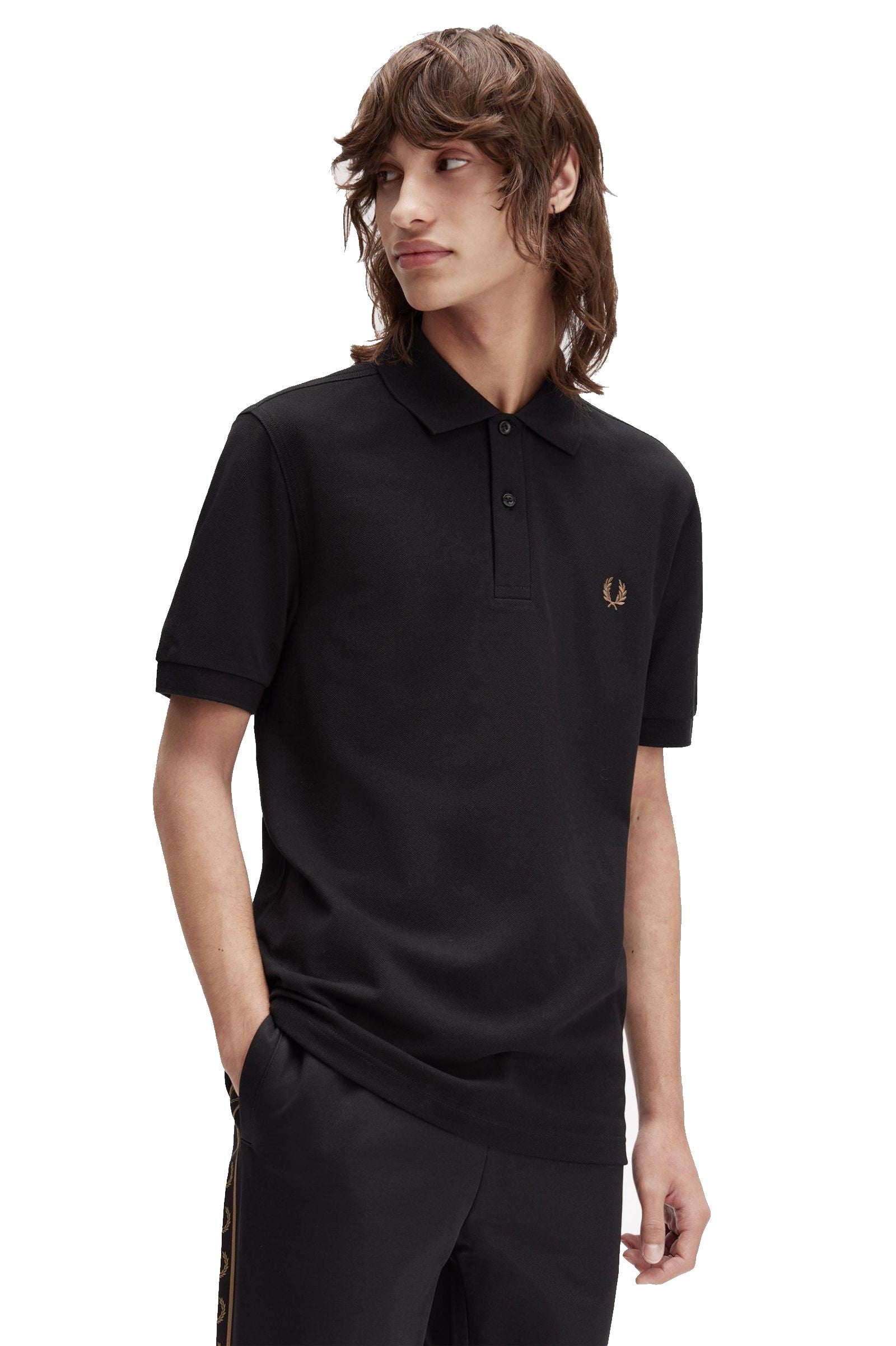 Fred Perry Slim Fit Plain Polo Black / Shaded Stone