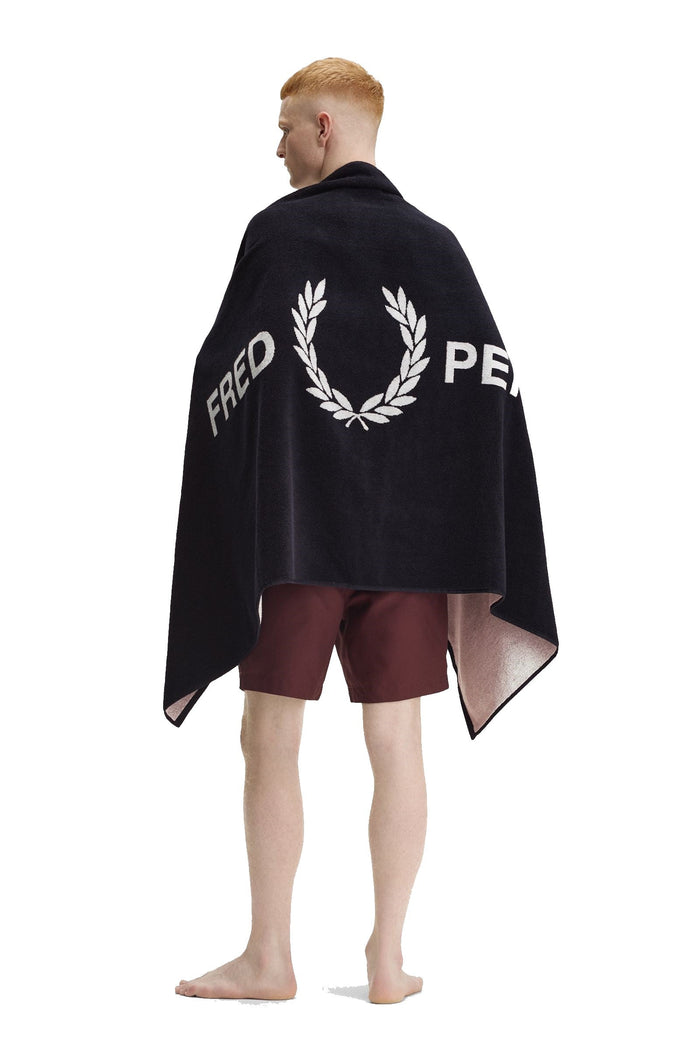Fred Perry Cotton Beach Towel Navy / Snow White