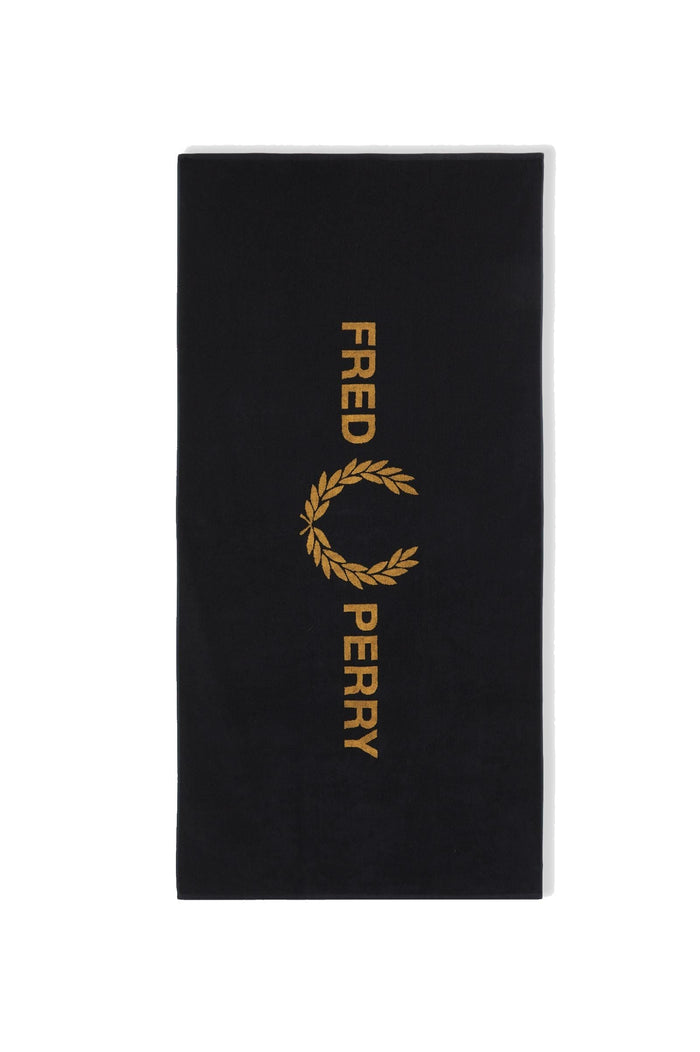 Fred Perry Cotton Beach Towel Black / Dark Caramel